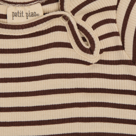 Petit Piao - Dress LS Modal Striped, PP306 - French Roast / Tapioka