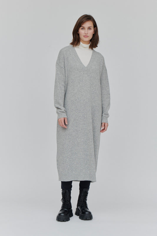 Basic Apparel - Lise V-Dress - Grey Melange