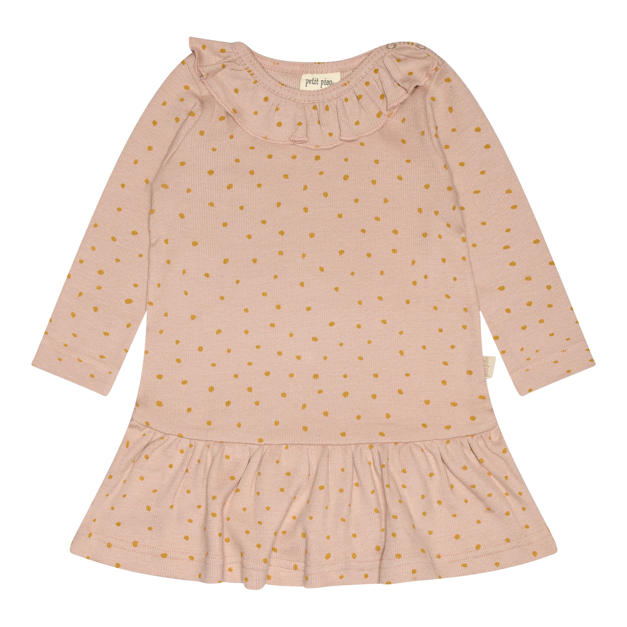 Petit Piao - Dress LS Modal O-Neck Frill Dot, PP1309 - Adobe Rose / Mustard Gold