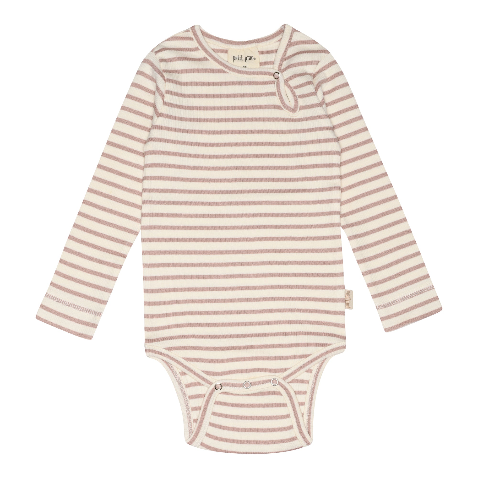 Petit Piao - Body LS Modal Striped, PP301 - Adobe Rose / Offwhite