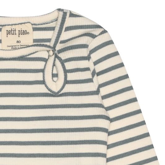 Petit Piao - Body LS Modal Striped, PP301 - Light Petrol / Offwhite