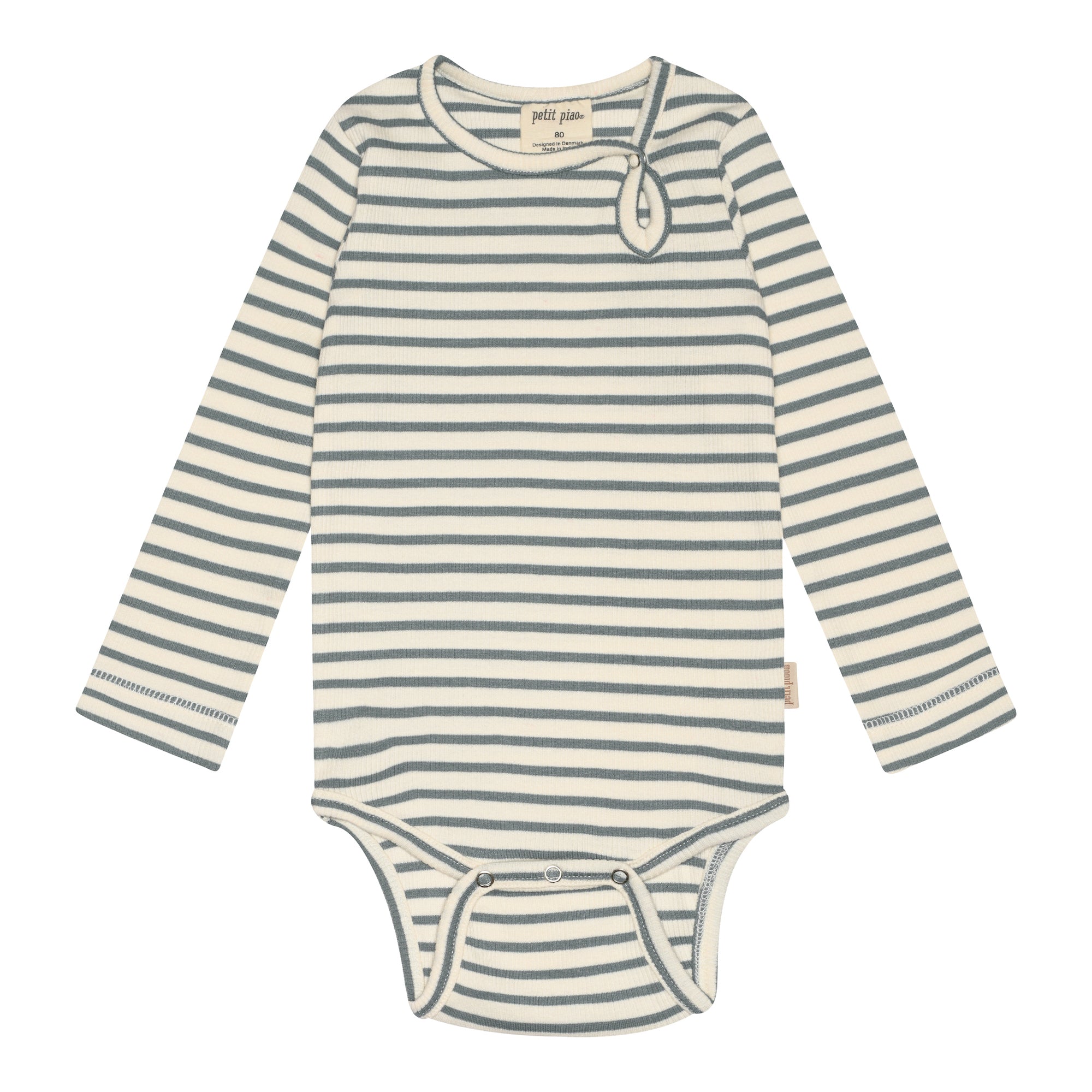 Petit Piao - Body LS Modal Striped, PP301 - Light Petrol / Offwhite