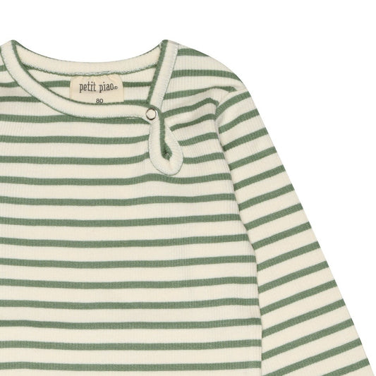 Petit Piao - Body LS Modal Striped, PP301 - Spring Green / Offwhite
