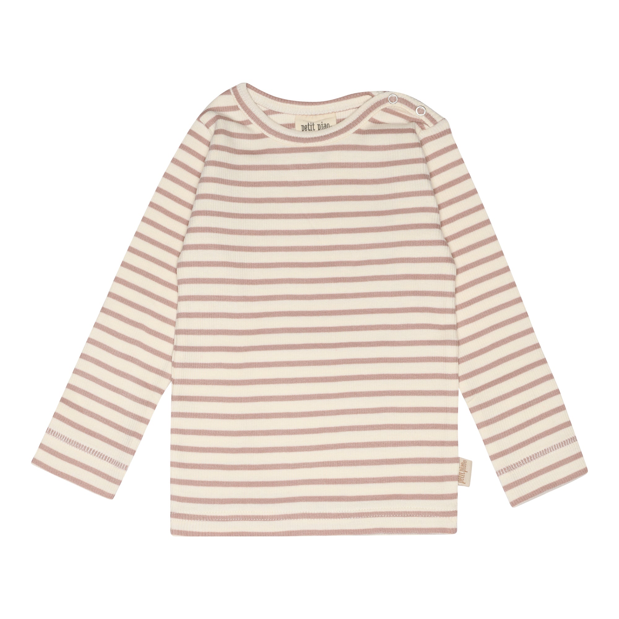 Petit Piao - T-shirt LS Modal Striped, PP303 - Adobe Rose / Offwhite