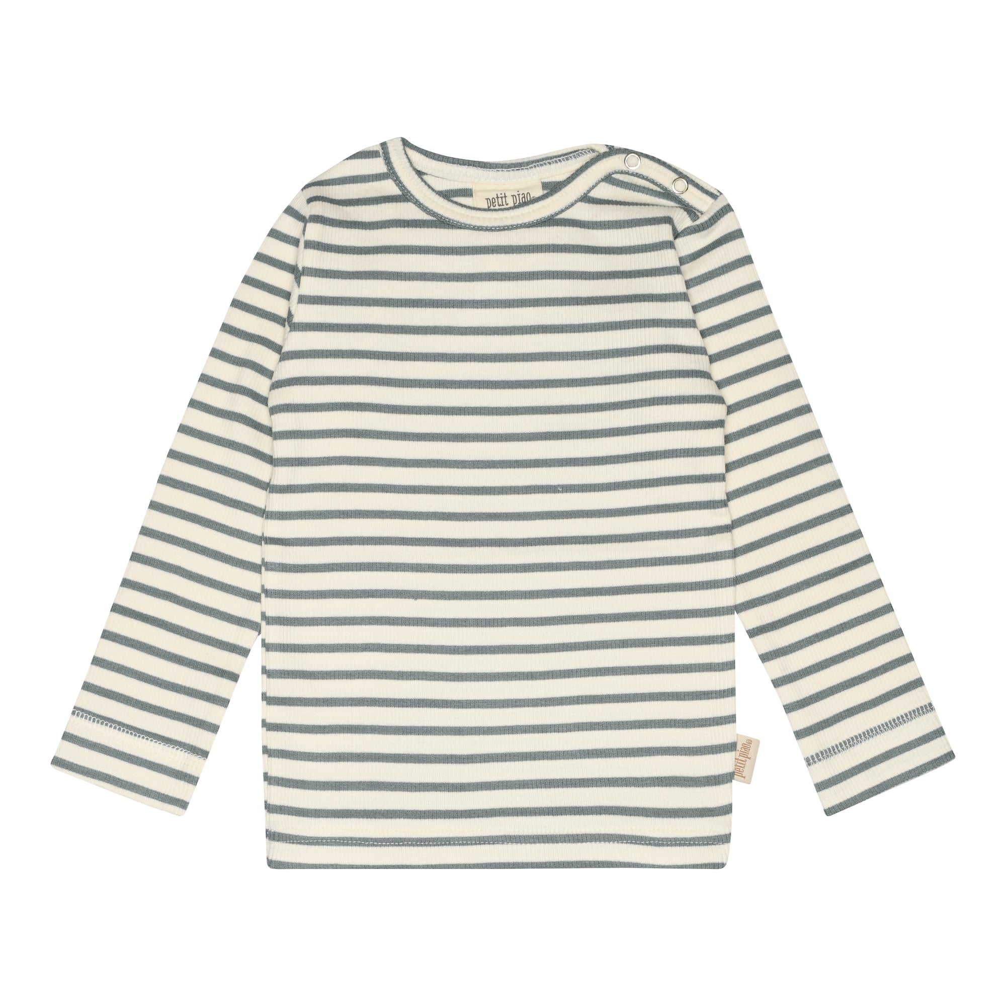 Petit Piao - T-shirt LS Modal Striped, PP303 - Light Petrol / Offwhite