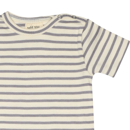 Petit Piao - T-shirt SS Modal Striped, PP305 - Dusty Lavender / Offwhite