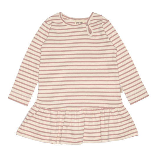 Petit Piao - Dress LS Modal Striped, PP306 - Adobe Rose / Offwhite