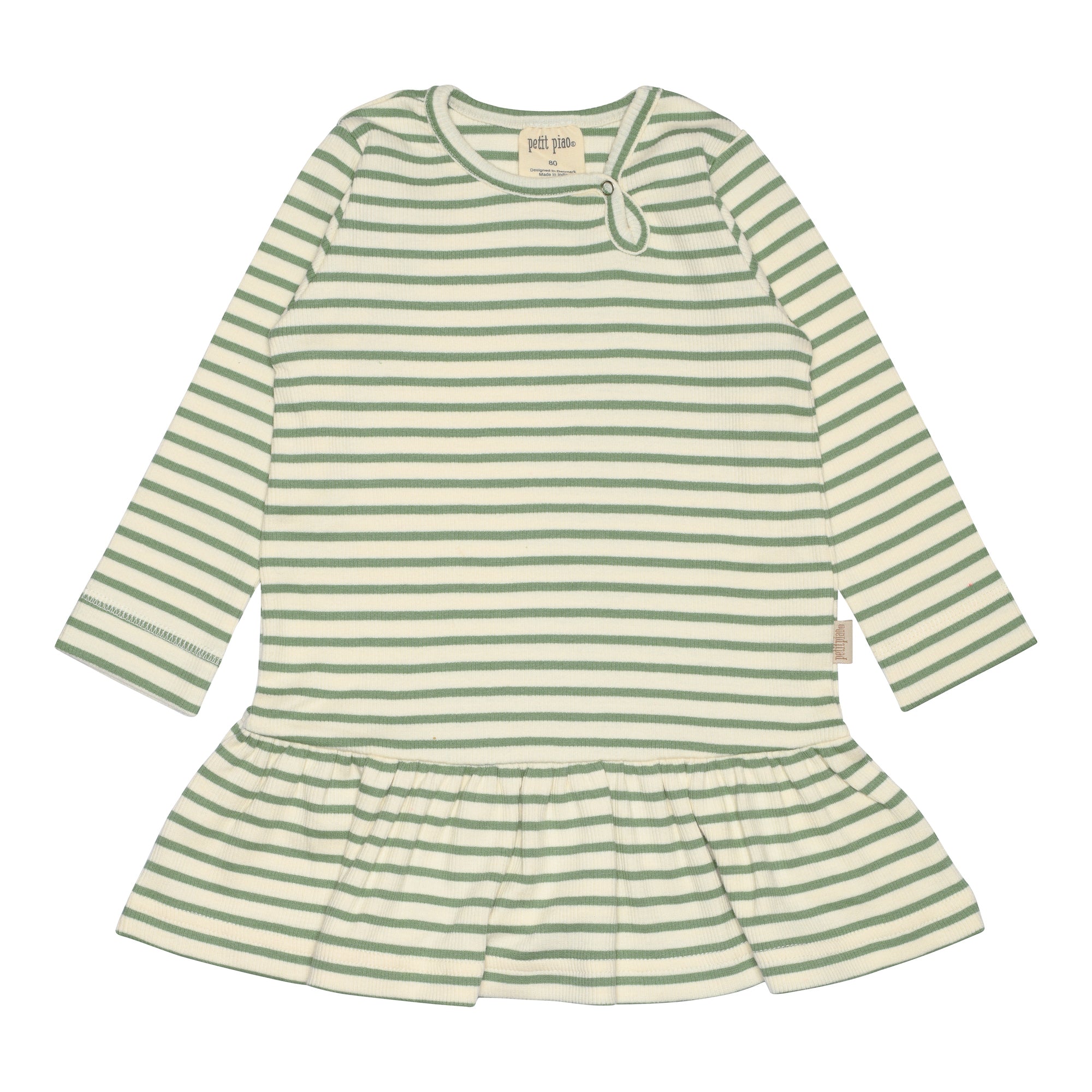 Petit Piao - Dress LS Modal Striped, PP306 - Spring Green / Offwhite
