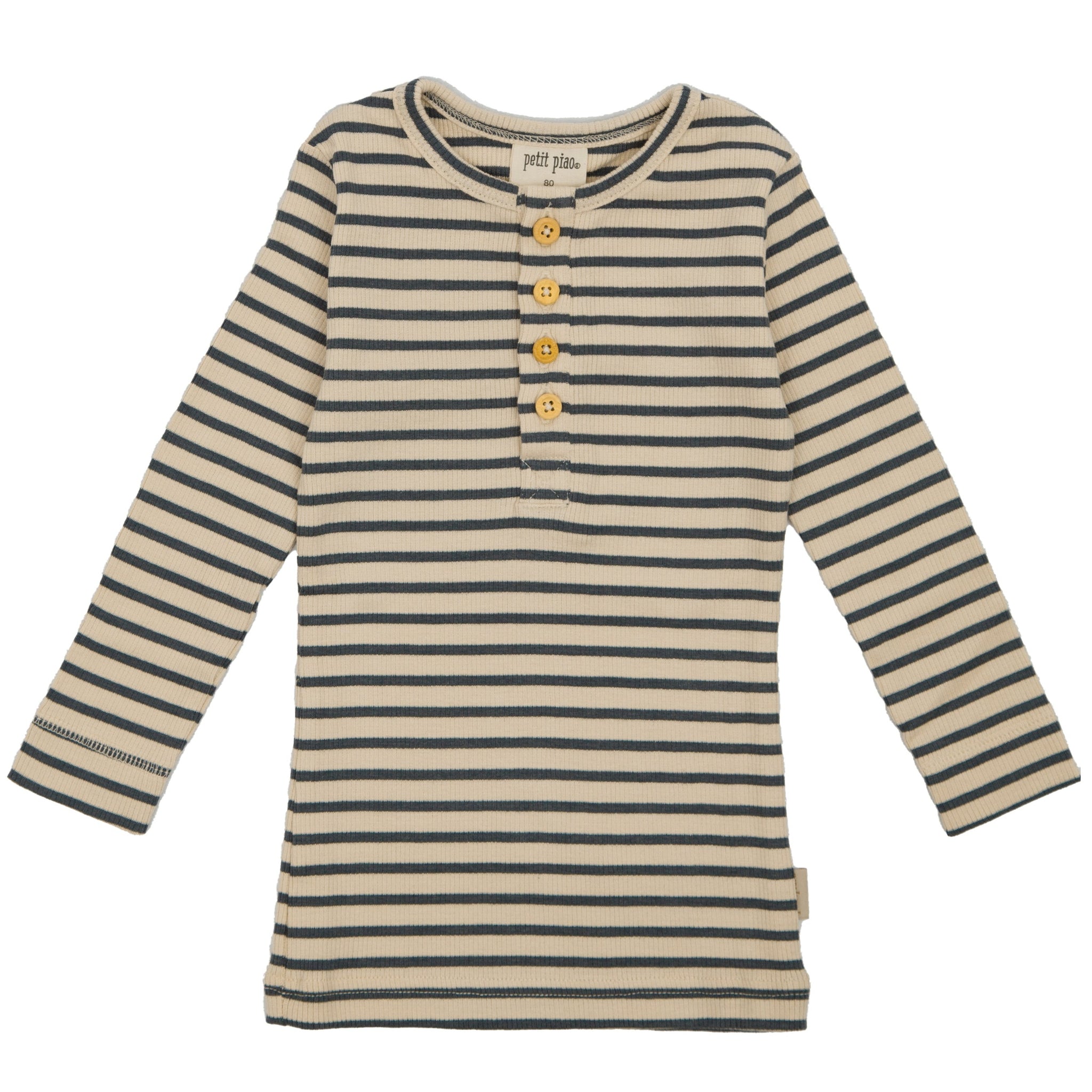 Petit Piao - T-shirt LS Modal Striped Placket, PP333 - Turbulence / Tapioka