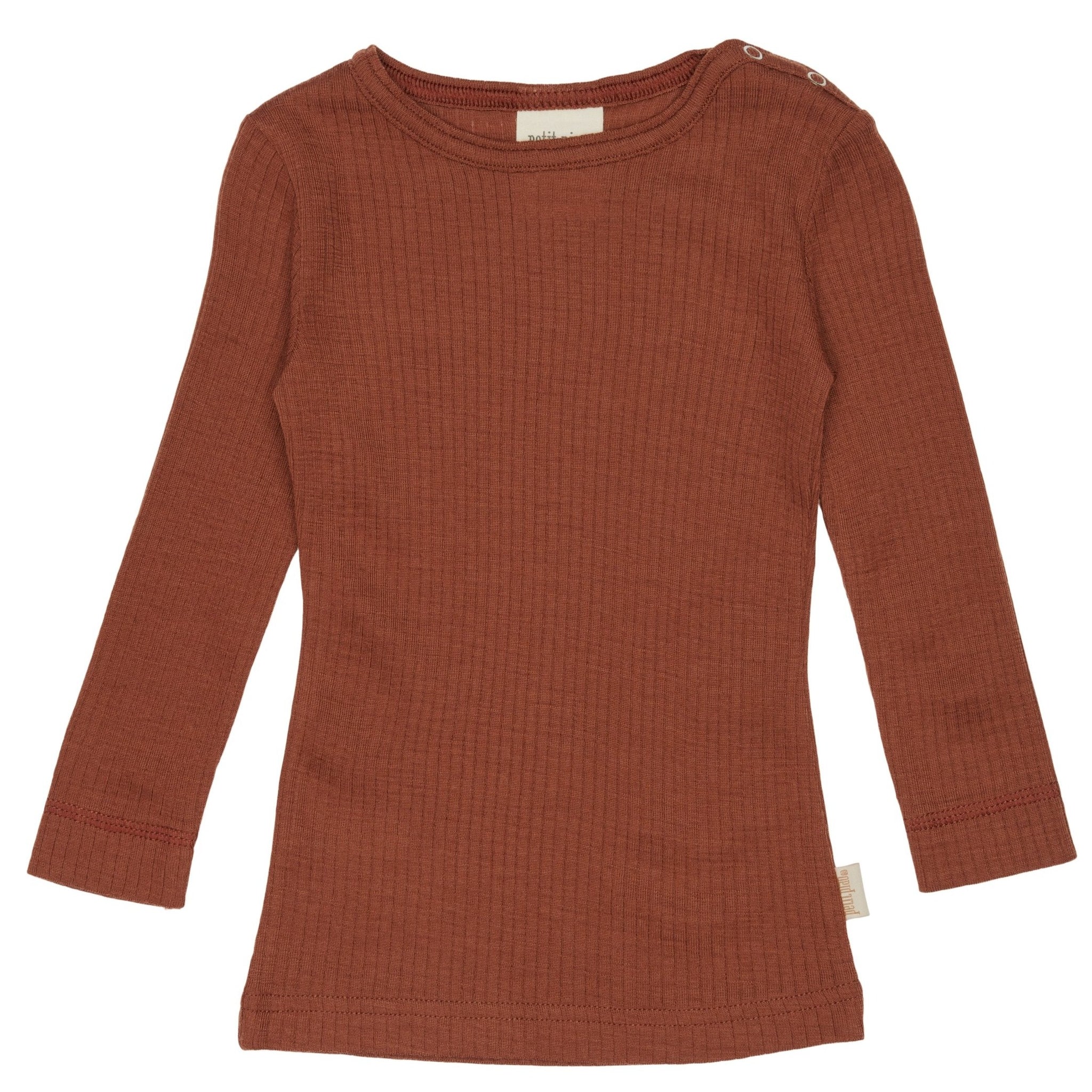 Petit Piao - T-shirt LS Merino Wool Plain - Rust