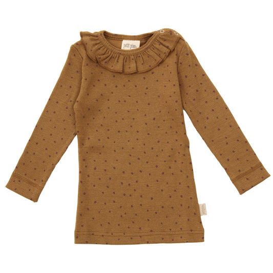 Petit Piao - T-shirt LS Modal O-Neck Frill Dot, PP1343 - Rubber / Copper Brown
