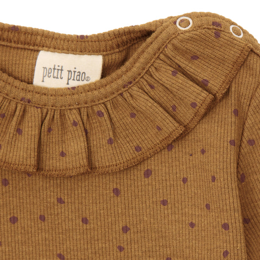 Petit Piao - T-shirt LS Modal O-Neck Frill Dot, PP1343 - Rubber / Copper Brown