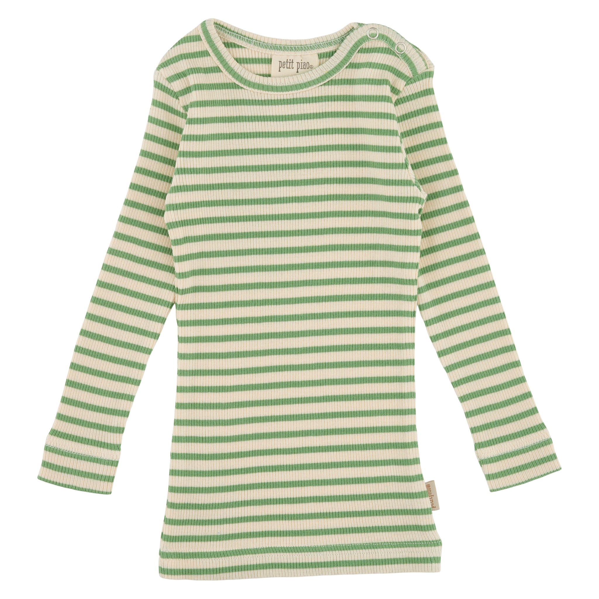 Petit Piao - T-shirt LS Modal Striped - Green Jade / Cream