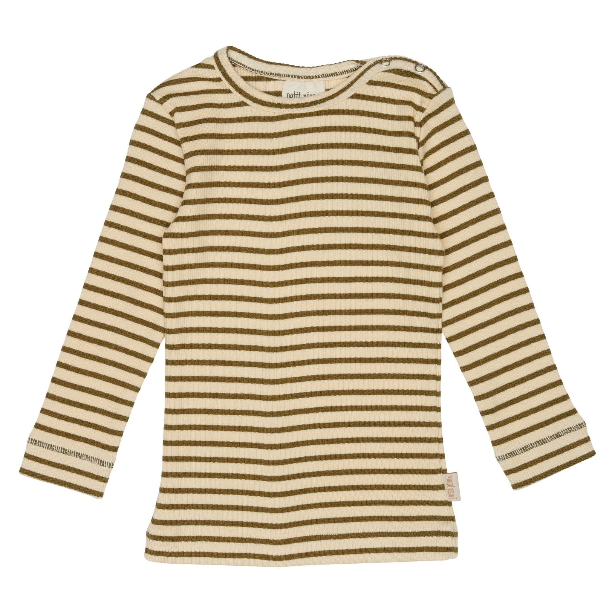 Petit Piao - Modal T-shirt Striped LS - Leaves / Cream